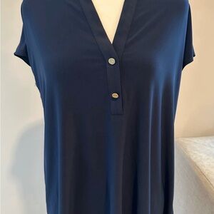 Anne Klein Deep Blue Blouse with Button Accents